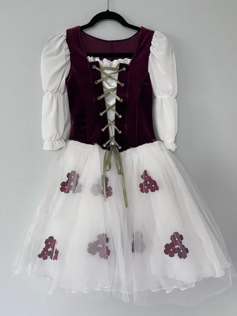 Burgundy & White Floral Tulle Dance Costume | Character/Ballet Performance Dress
